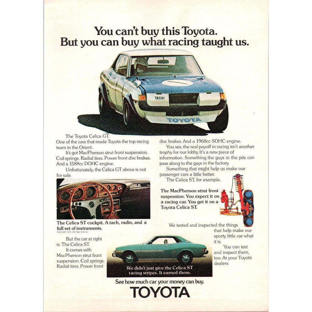 1973 Toyota Celica ST Coupe Sports Car Vintage Print Ad Man Cave 70s Wall Art
